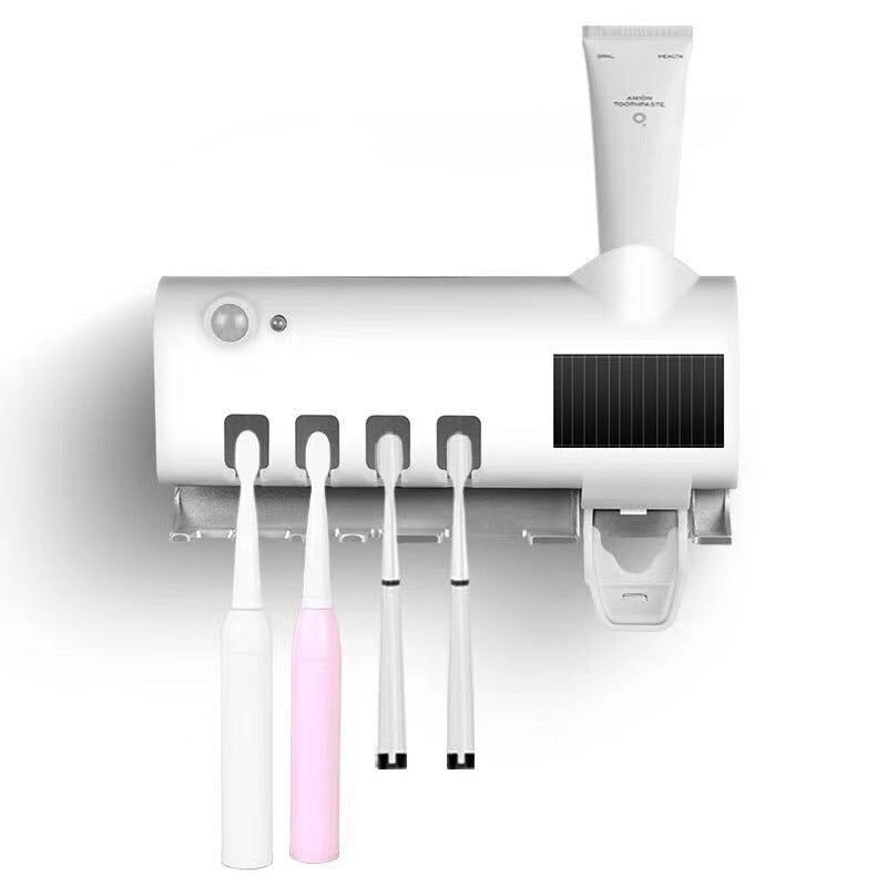 UV toothbrush sterilizer with toothpaste dispenser perfect for bathroom