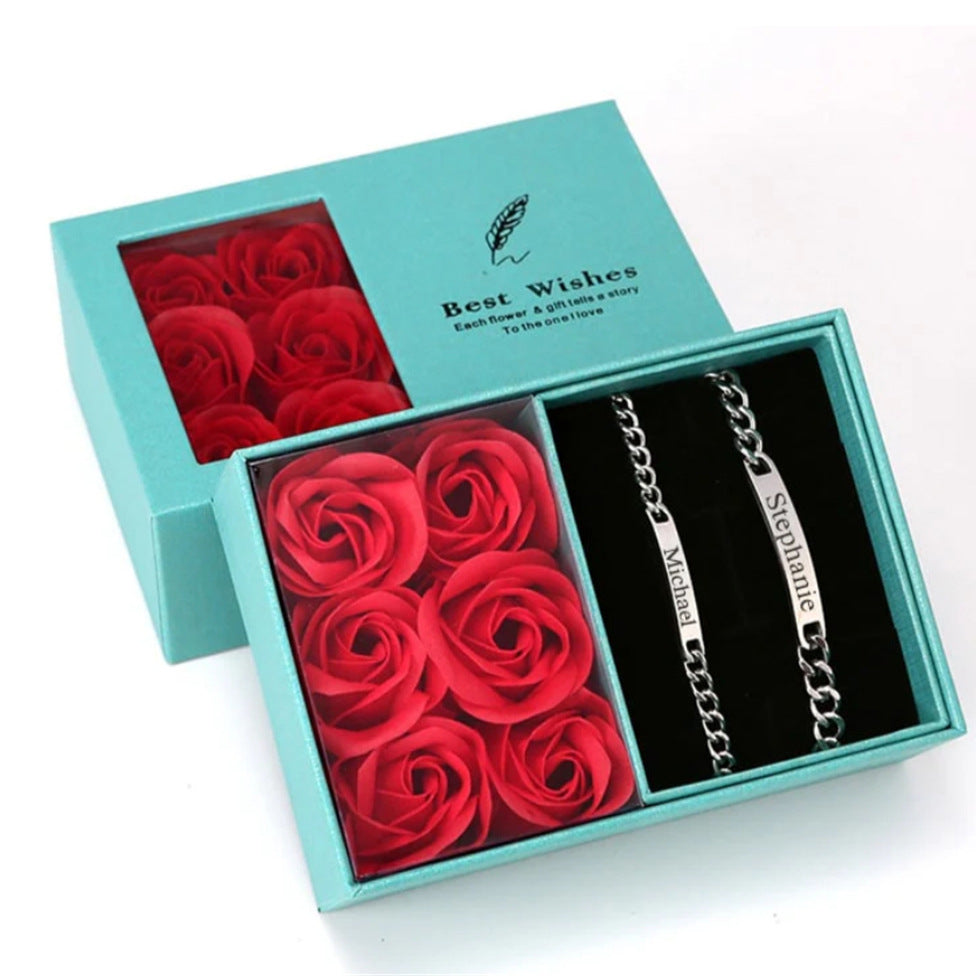 Engravable Couple Bracelet Set with Gift Box