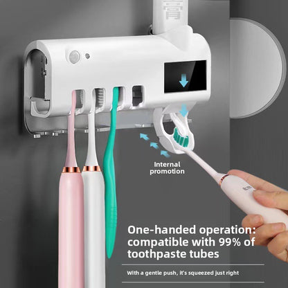 UV toothbrush sterilizer with toothpaste dispenser perfect for bathroom