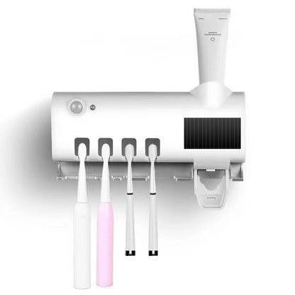UV toothbrush sterilizer with toothpaste dispenser perfect for bathroom
